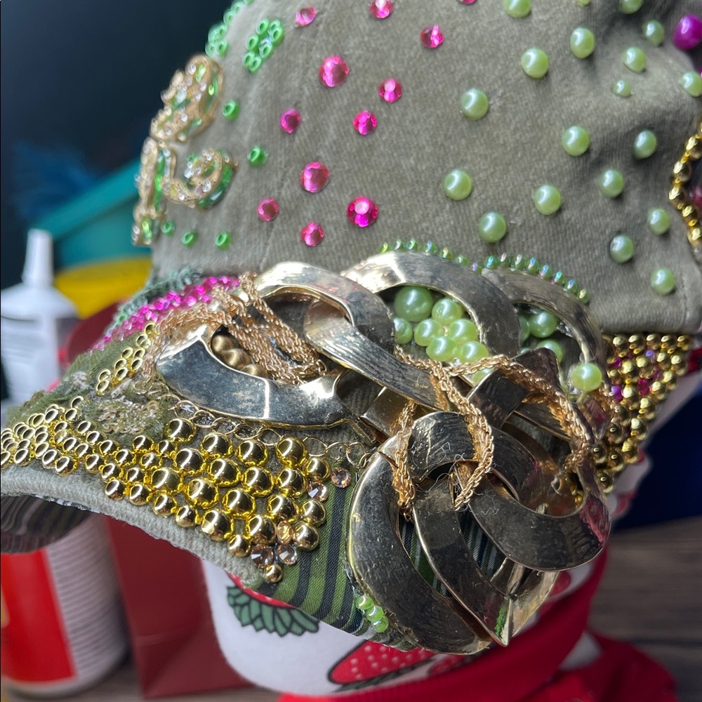 Embellished Green and Gold Women's Cap